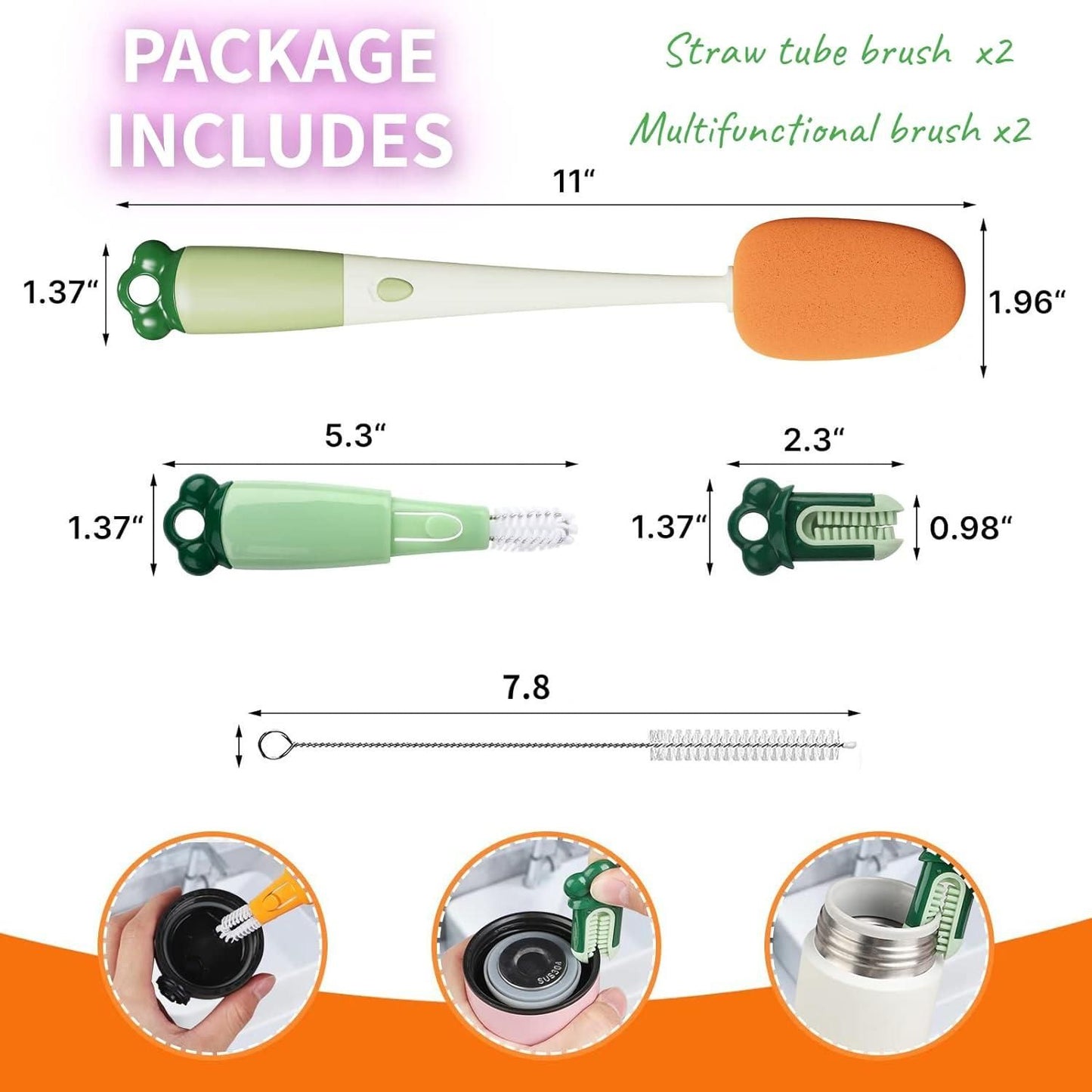 3 in 1 Multifunctional Cleaning Brush for Water Bottles with Long Handle