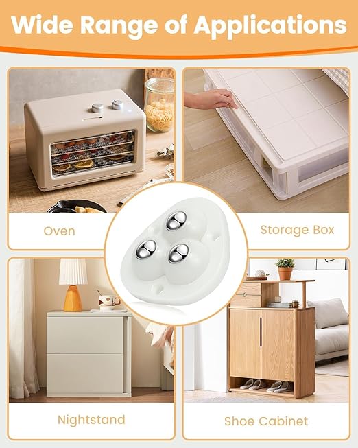 360° Rotating Triangular Metallic Wheels for Furniture - Self Adhesive