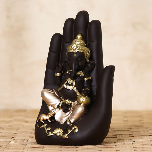 Golden Handcrafted Palm Lord Ganesha Decorative Showpiece