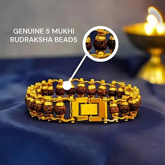 Genuine Paanch Mukhi Rudraksha Bracelet With 18k Gold Plating.