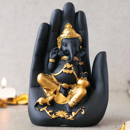 Golden Handcrafted Palm Lord Ganesha Decorative Showpiece