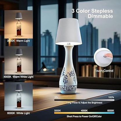 Touch Control Wireless LED Bottle Lamp's - 3 Colors - USB Rechargeable - 3 Year Warranty