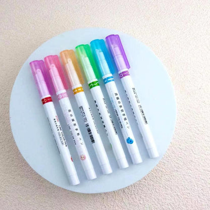 Stylish Color Pens Highlighters with 6 Different Curve Shapes (Set of 6)